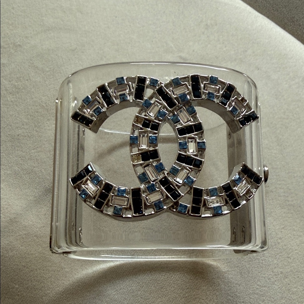 CHANEL Silver and Blue Gemstone Bracelet